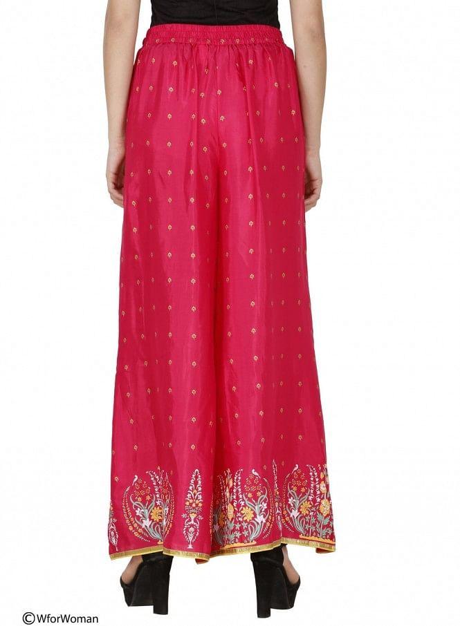 Pink Printed Palazzos - wforwoman