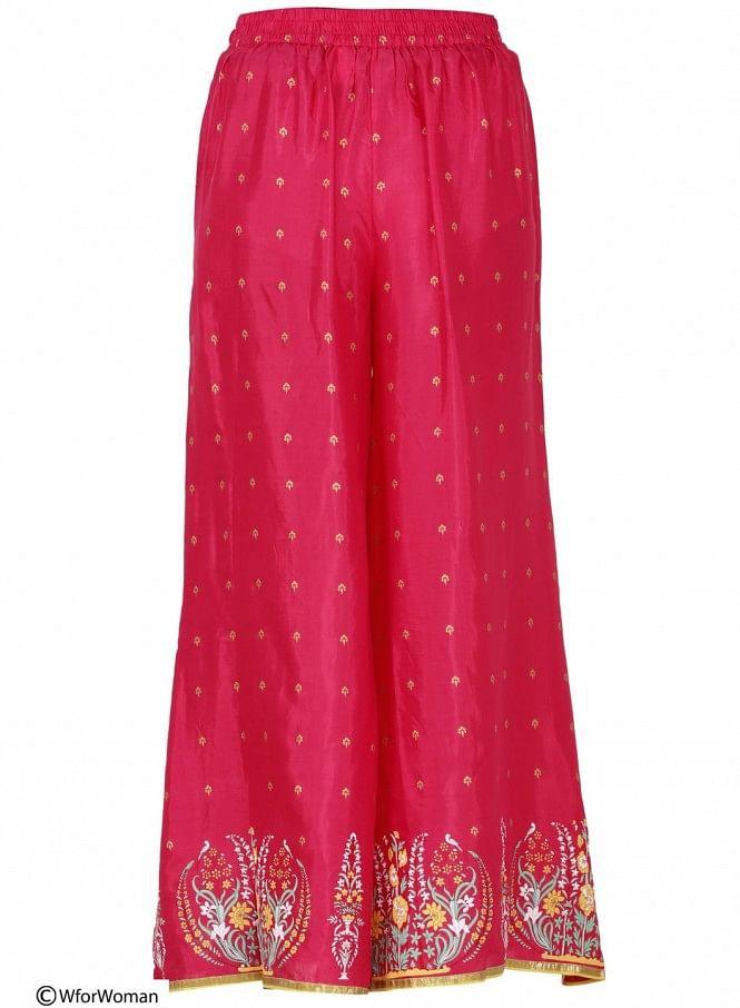 Pink Printed Palazzos - wforwoman