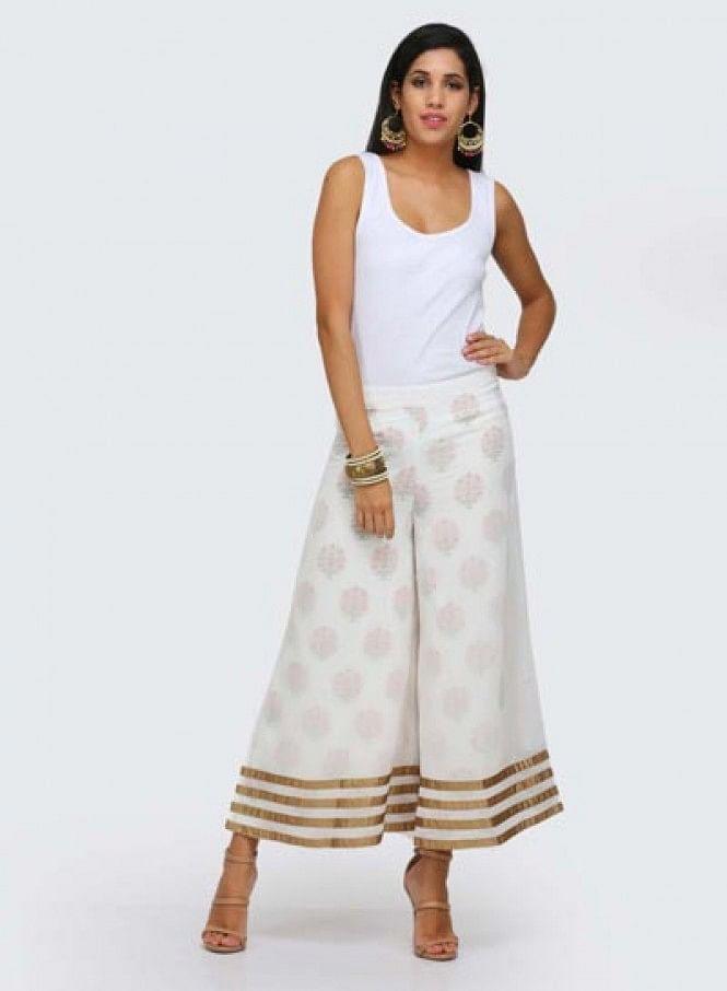 White Printed Palazzos - wforwoman