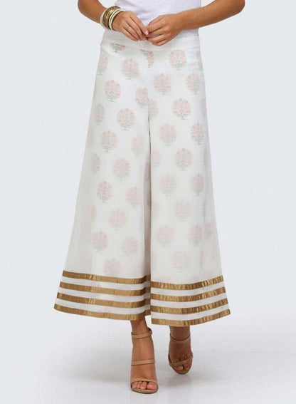 White Printed Palazzos - wforwoman