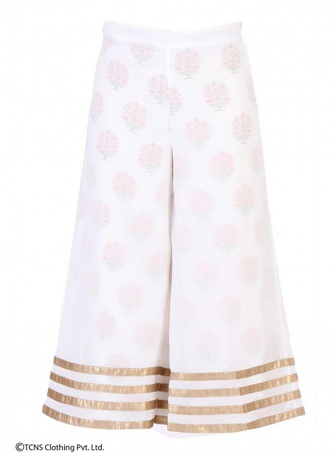 White Printed Palazzos - wforwoman