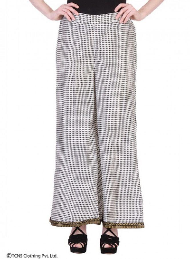 White Printed Palazzos - wforwoman