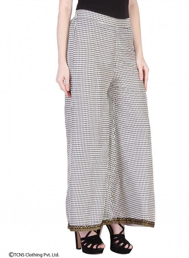 White Printed Palazzos - wforwoman