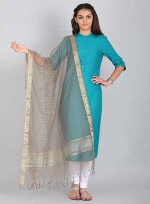 Grey Fringes Dupatta