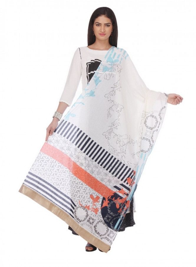 White Printed Dupatta