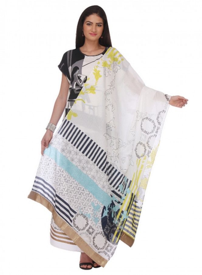 White Printed Dupatta