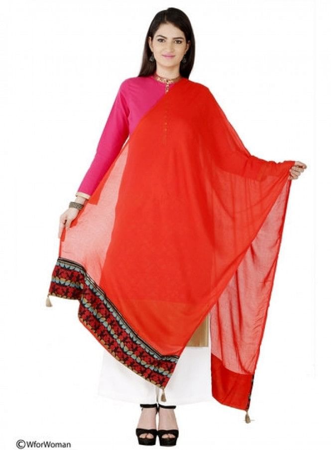 Red Embellished Dupatta