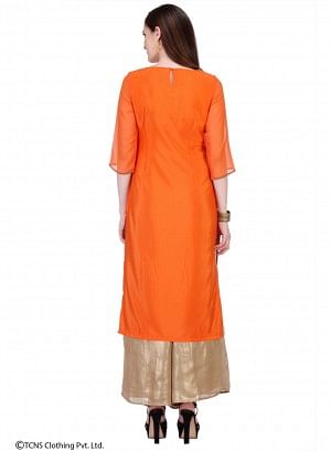 Orange Printed 3/4 Sleeve kurta