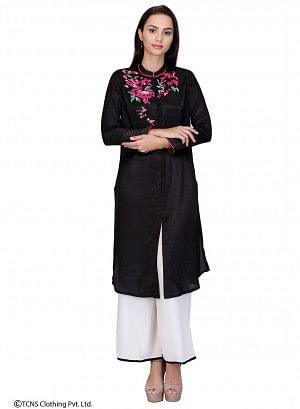 Black Embellished Full Sleeve kurta - wforwoman