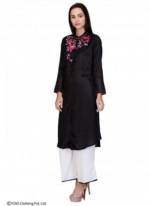 Black Embellished Full Sleeve kurta - wforwoman