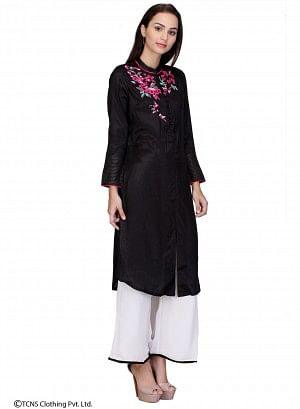 Black Embellished Full Sleeve kurta - wforwoman