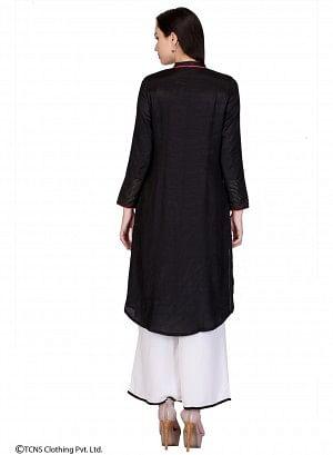 Black Embellished Full Sleeve kurta - wforwoman