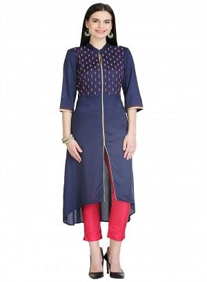 Blue 3/4 Sleeve Printed kurta