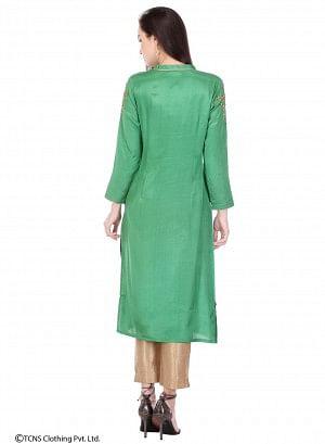 Green Embellished Full Sleeve kurta - wforwoman