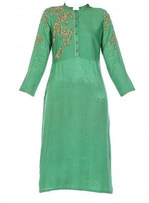 Green Embellished Full Sleeve kurta - wforwoman