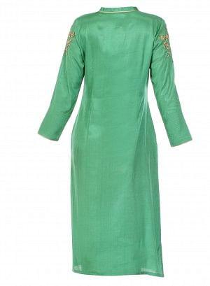 Green Embellished Full Sleeve kurta - wforwoman