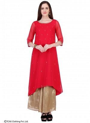 Red 3/4 Sleeve kurta - wforwoman