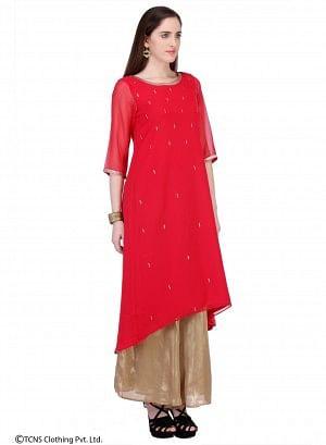 Red 3/4 Sleeve kurta - wforwoman