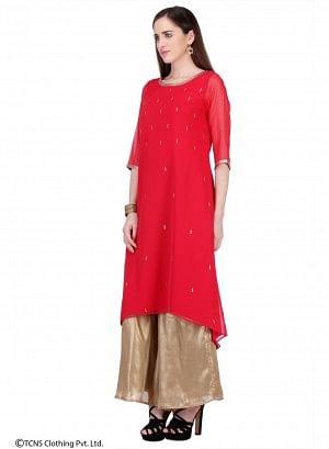 Red 3/4 Sleeve kurta - wforwoman