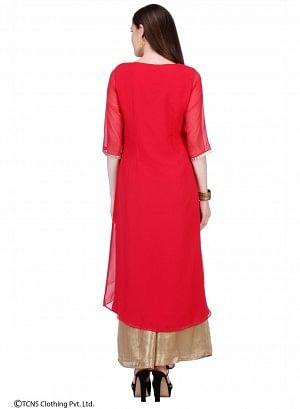 Red 3/4 Sleeve kurta - wforwoman