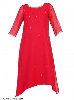 Red 3/4 Sleeve kurta - wforwoman