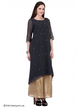 Black Embellished 3/4 Sleeve kurta