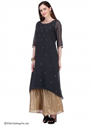 Black Embellished 3/4 Sleeve kurta