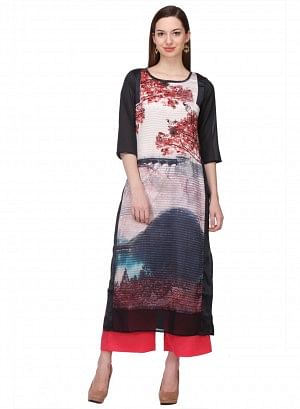 Black Printed 3/4 Sleeve kurta