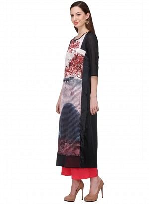 Black Printed 3/4 Sleeve kurta