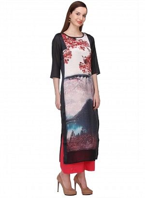 Black Printed 3/4 Sleeve kurta