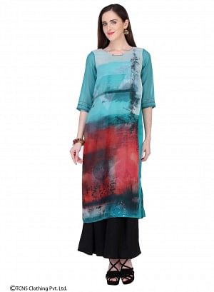 Blue Printed 3/4 Sleeve kurta