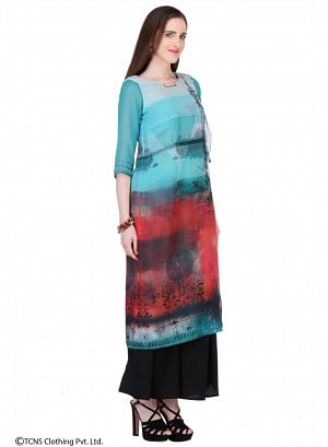 Blue Printed 3/4 Sleeve kurta