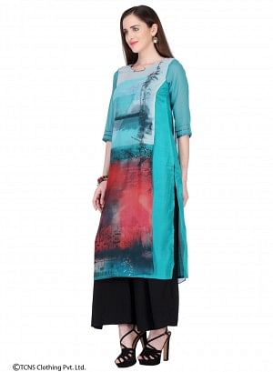 Blue Printed 3/4 Sleeve kurta