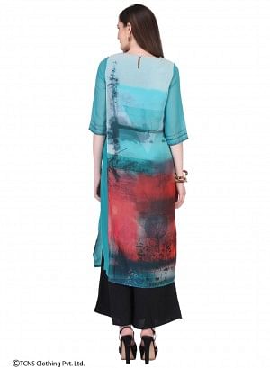 Blue Printed 3/4 Sleeve kurta