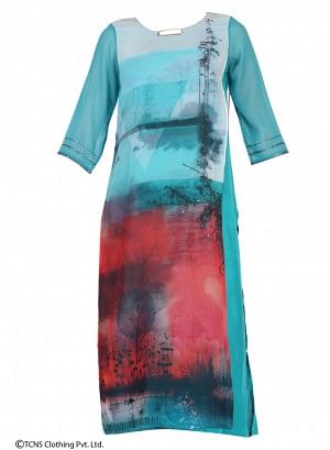 Blue Printed 3/4 Sleeve kurta