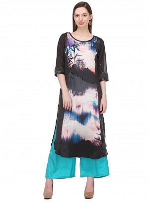 Black Printed 3/4 Sleeve kurta