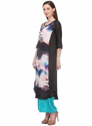 Black Printed 3/4 Sleeve kurta