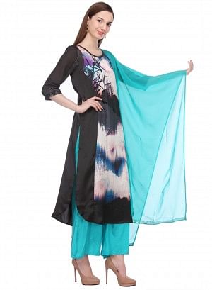 Black Printed 3/4 Sleeve kurta