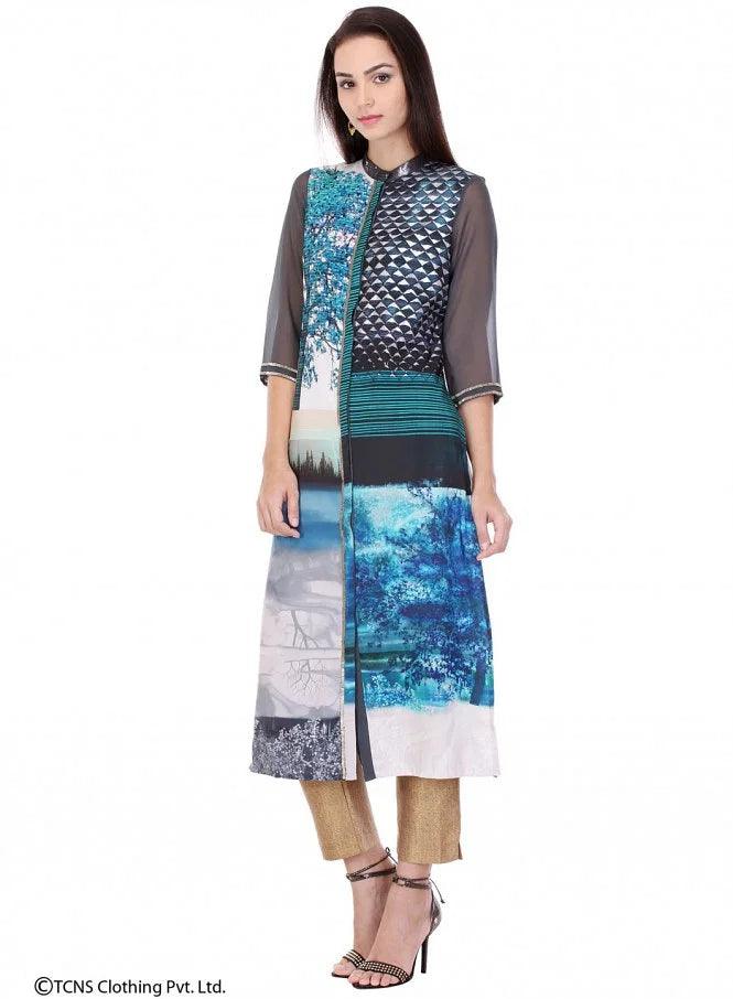 Multicoloured Printed 3/4 Sleeve kurta - wforwoman