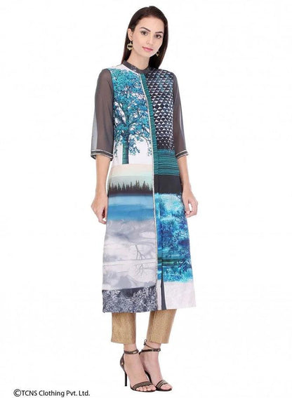 Multicoloured Printed 3/4 Sleeve kurta - wforwoman