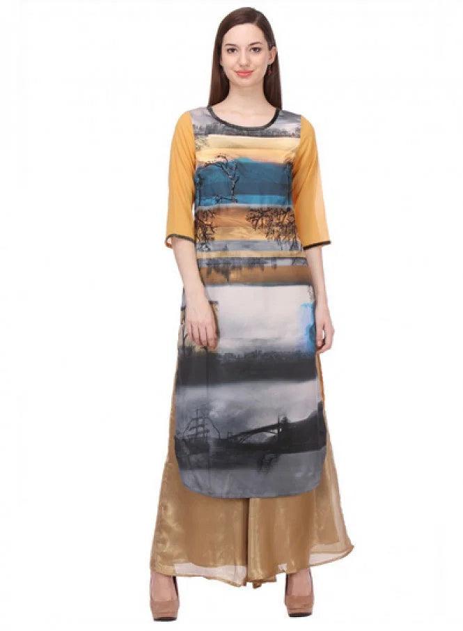 Multicoloured Printed 3/4 Sleeve kurta - wforwoman