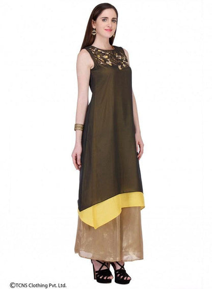 Black Printed Sleeveless kurta - wforwoman