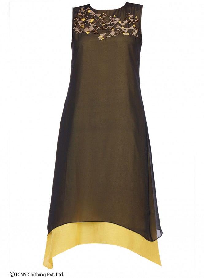 Black Printed Sleeveless kurta - wforwoman