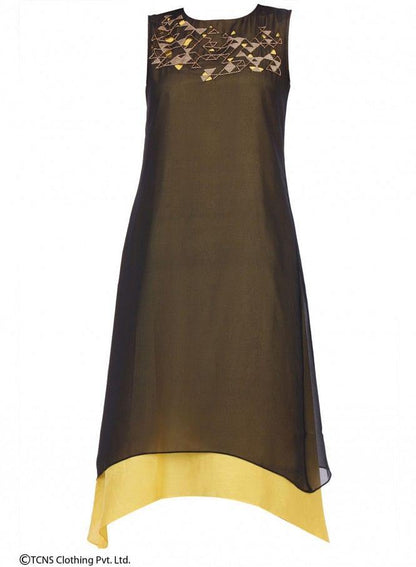 Black Printed Sleeveless kurta - wforwoman