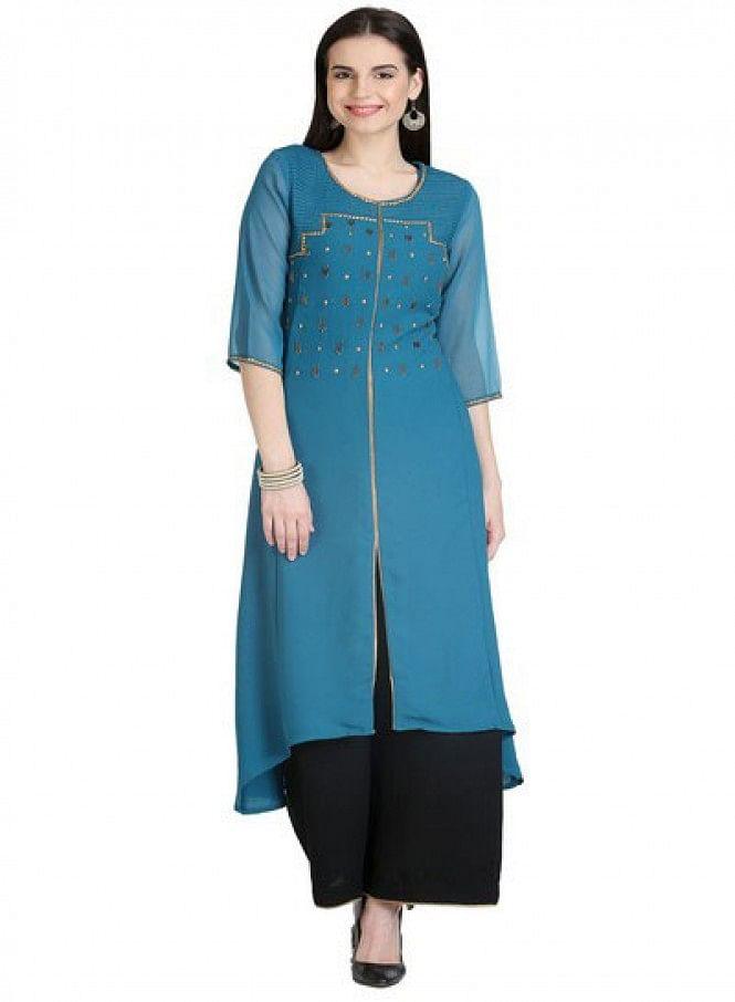 Blue 3/4 Sleeve kurta - wforwoman