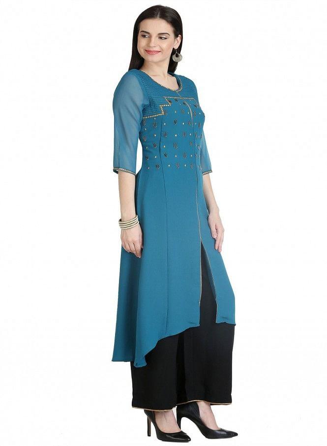 Blue 3/4 Sleeve kurta - wforwoman