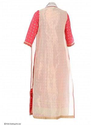 Pink Printed 3/4 Sleeve kurta With Sleeveless Gillet - wforwoman