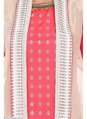 Pink Printed 3/4 Sleeve kurta With Sleeveless Gillet - wforwoman