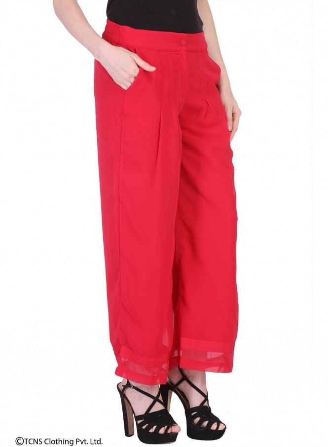 Pink Georgette Tailored Volume Pants