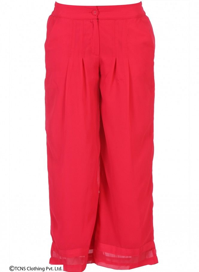 Pink Georgette Tailored Volume Pants